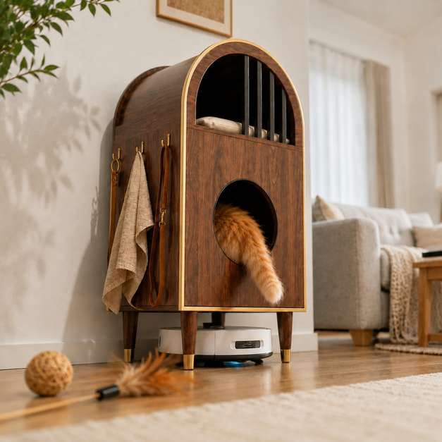 ModernLuxe 2-in-1 Luxury Cat Litter Box Enclosure & Side Table - Espresso