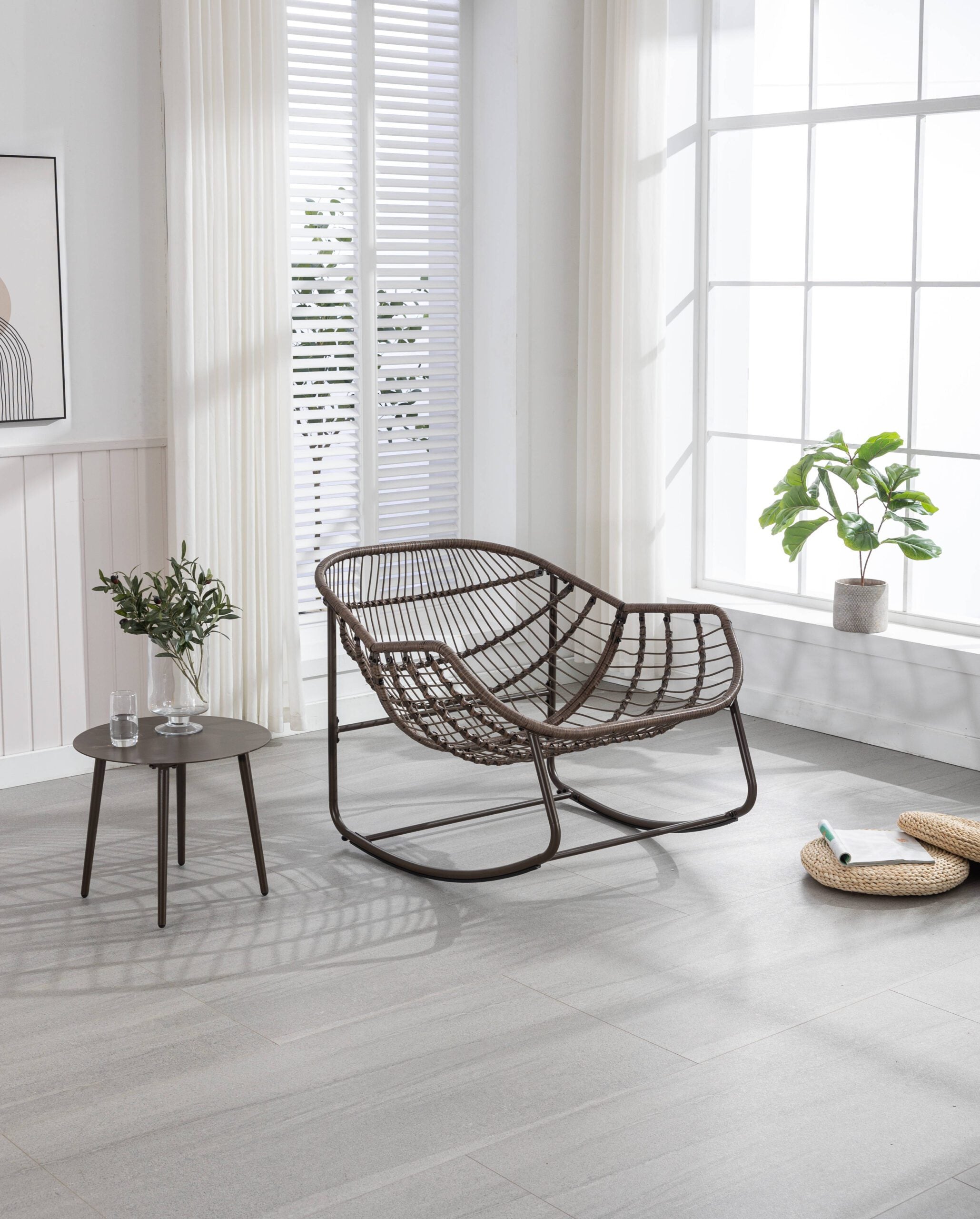 Spun-polyester Outdoor Rattan Rocking Chair,Padded Cushion Rocker Recliner Chair Outdoor for Front Porch