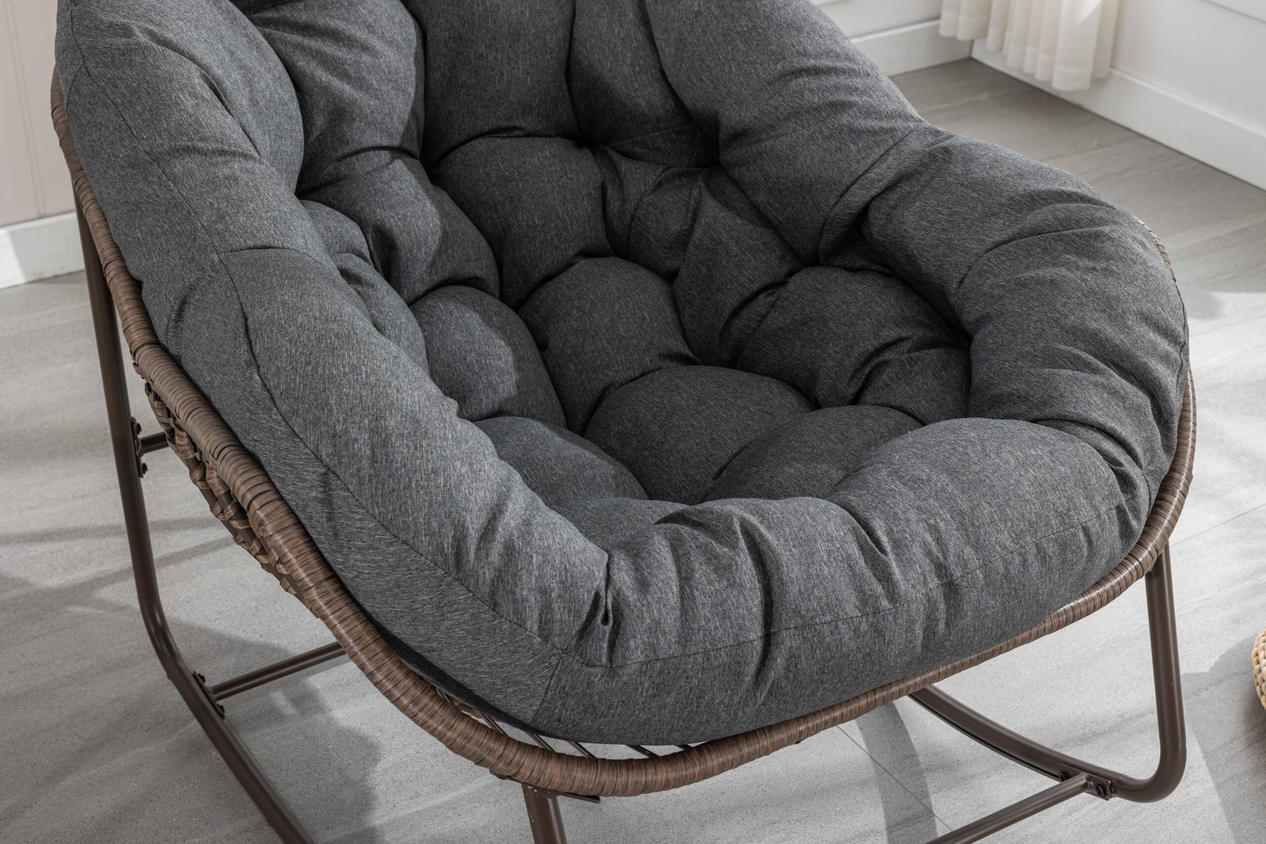 Spun-polyester Outdoor Rattan Rocking Chair,Padded Cushion Rocker Recliner Chair Outdoor for Front Porch