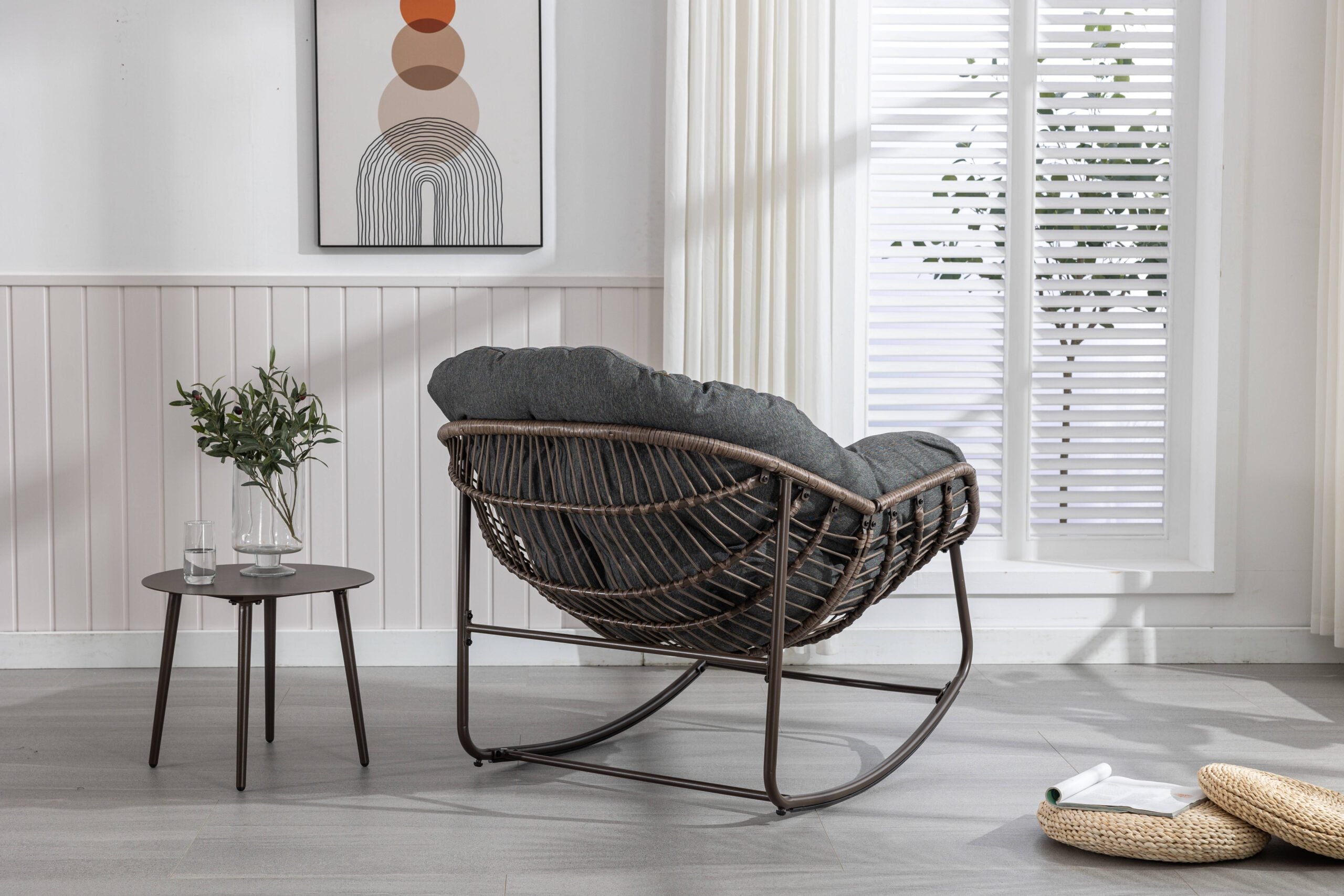 Spun-polyester Outdoor Rattan Rocking Chair,Padded Cushion Rocker Recliner Chair Outdoor for Front Porch