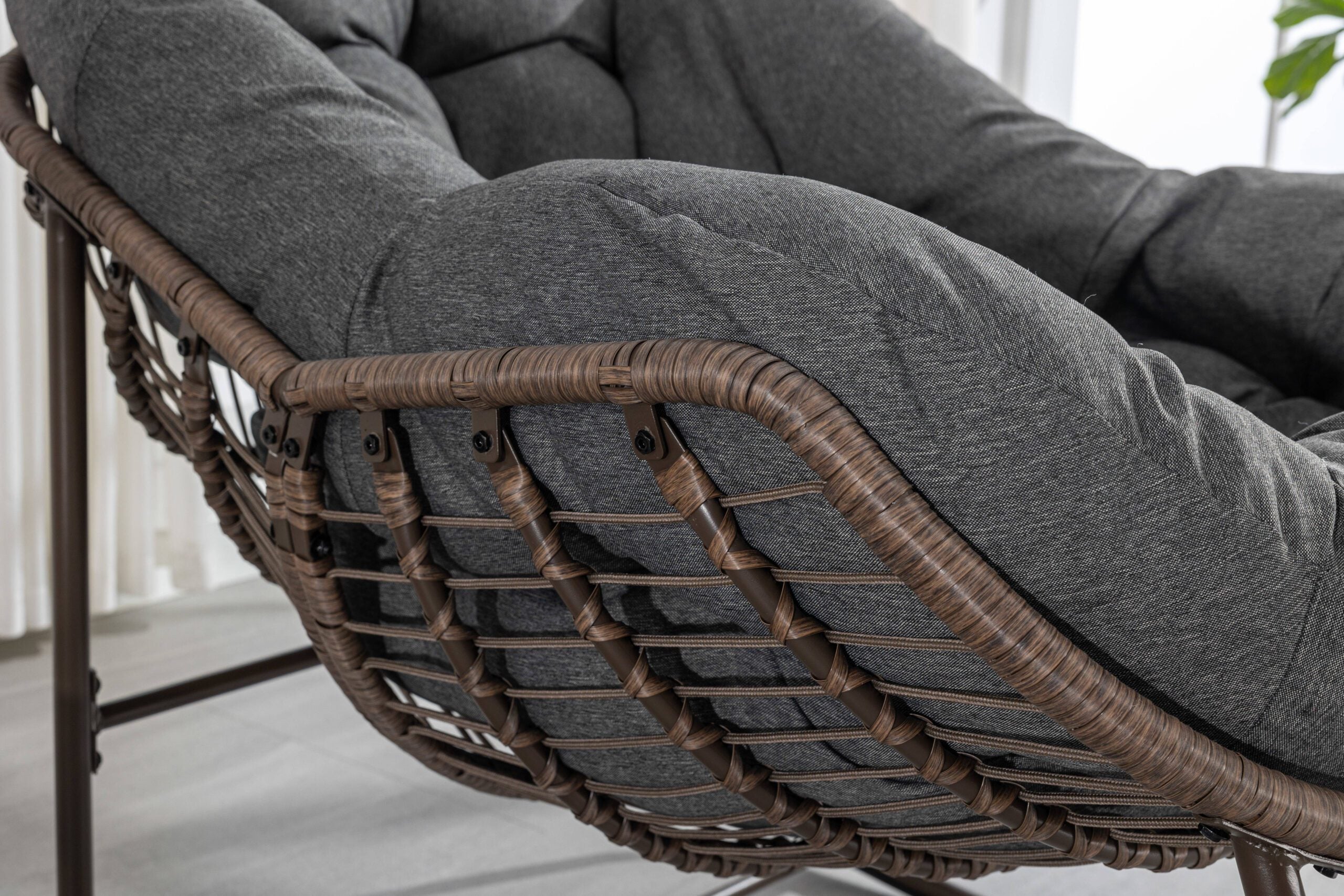 Spun-polyester Outdoor Rattan Rocking Chair,Padded Cushion Rocker Recliner Chair Outdoor for Front Porch
