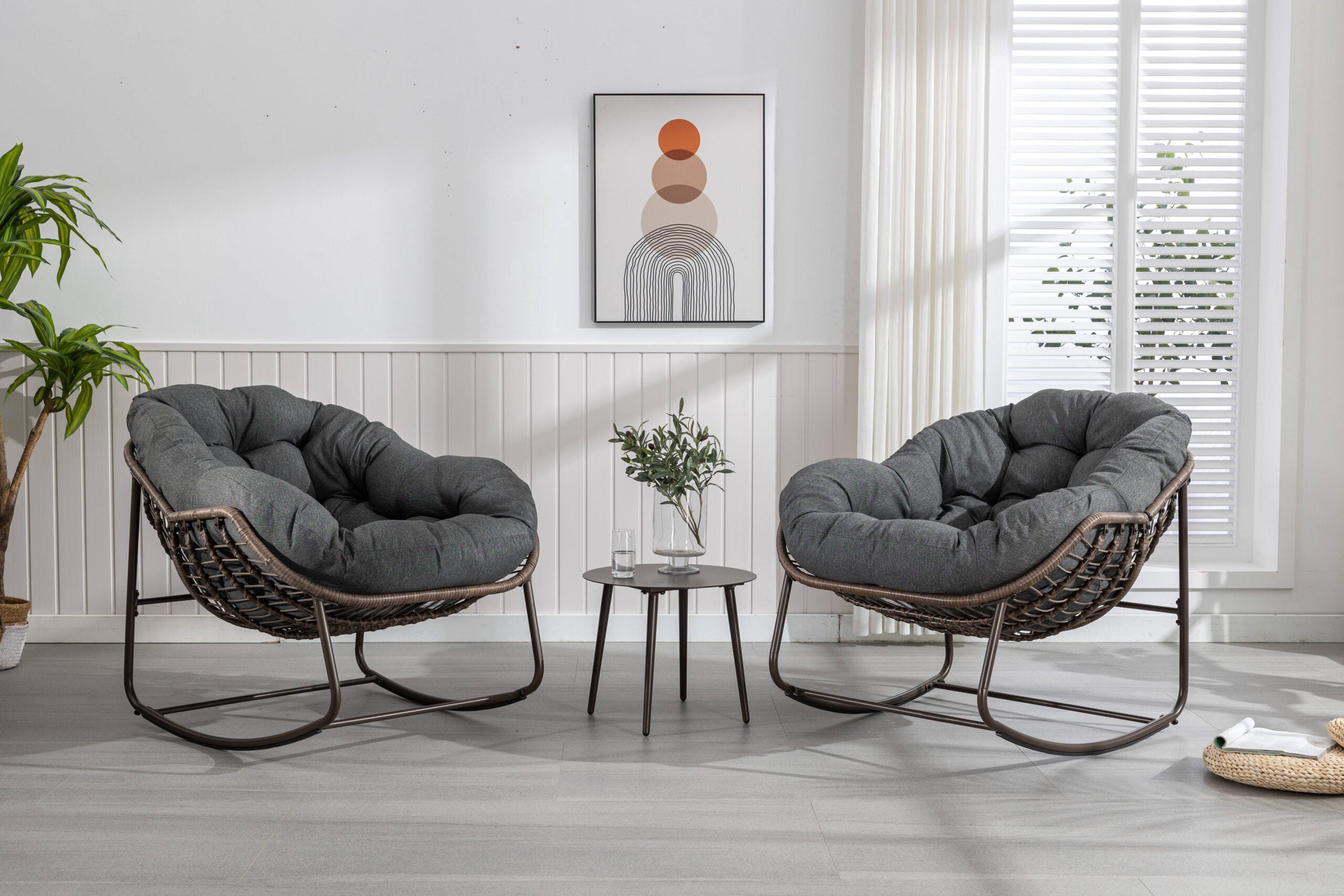Spun-polyester Outdoor Rattan Rocking Chair,Padded Cushion Rocker Recliner Chair Outdoor for Front Porch