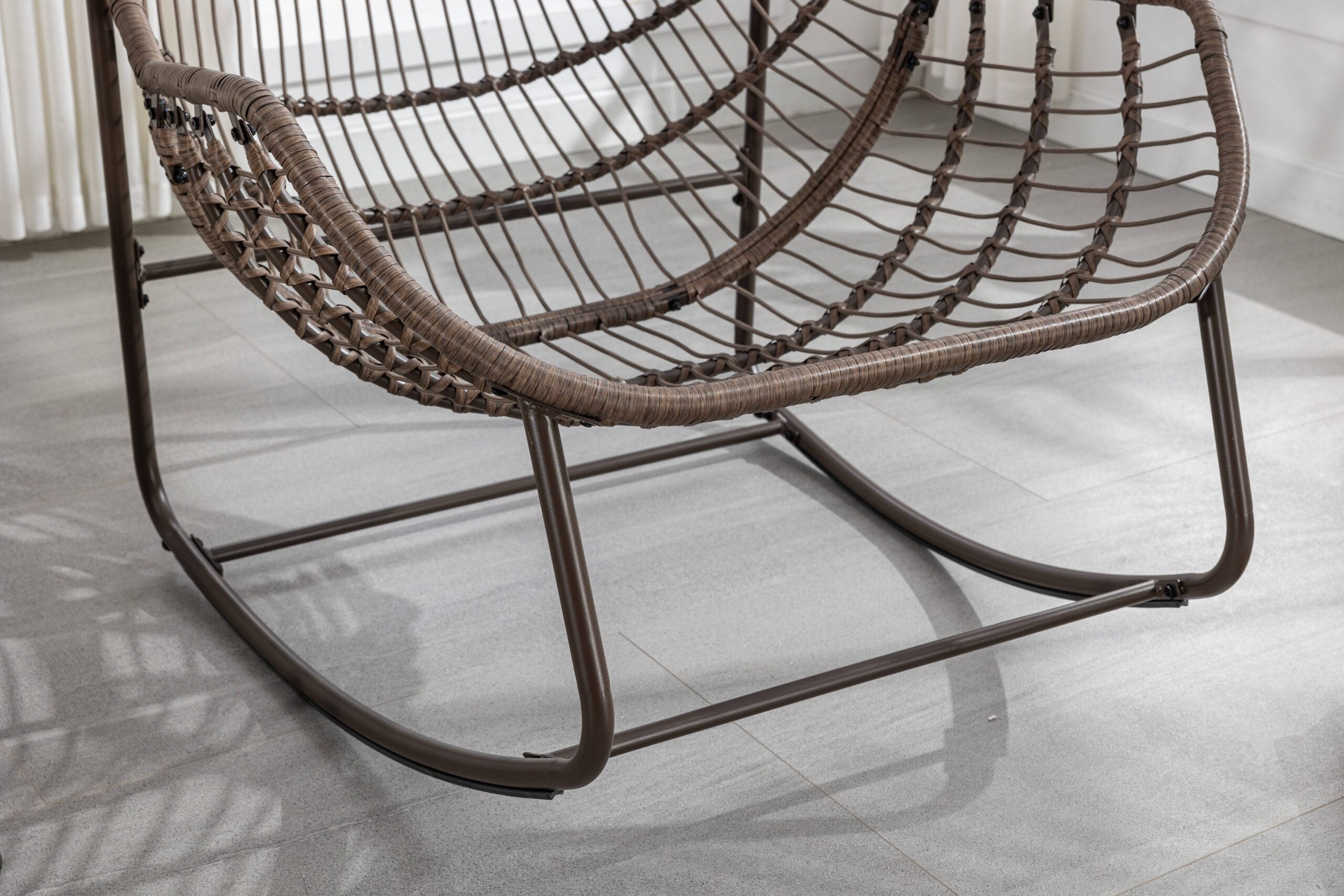 Velvet Outdoor Rattan Rocking Chair,Padded Cushion Rocker Recliner Chair Outdoor for Front Porch