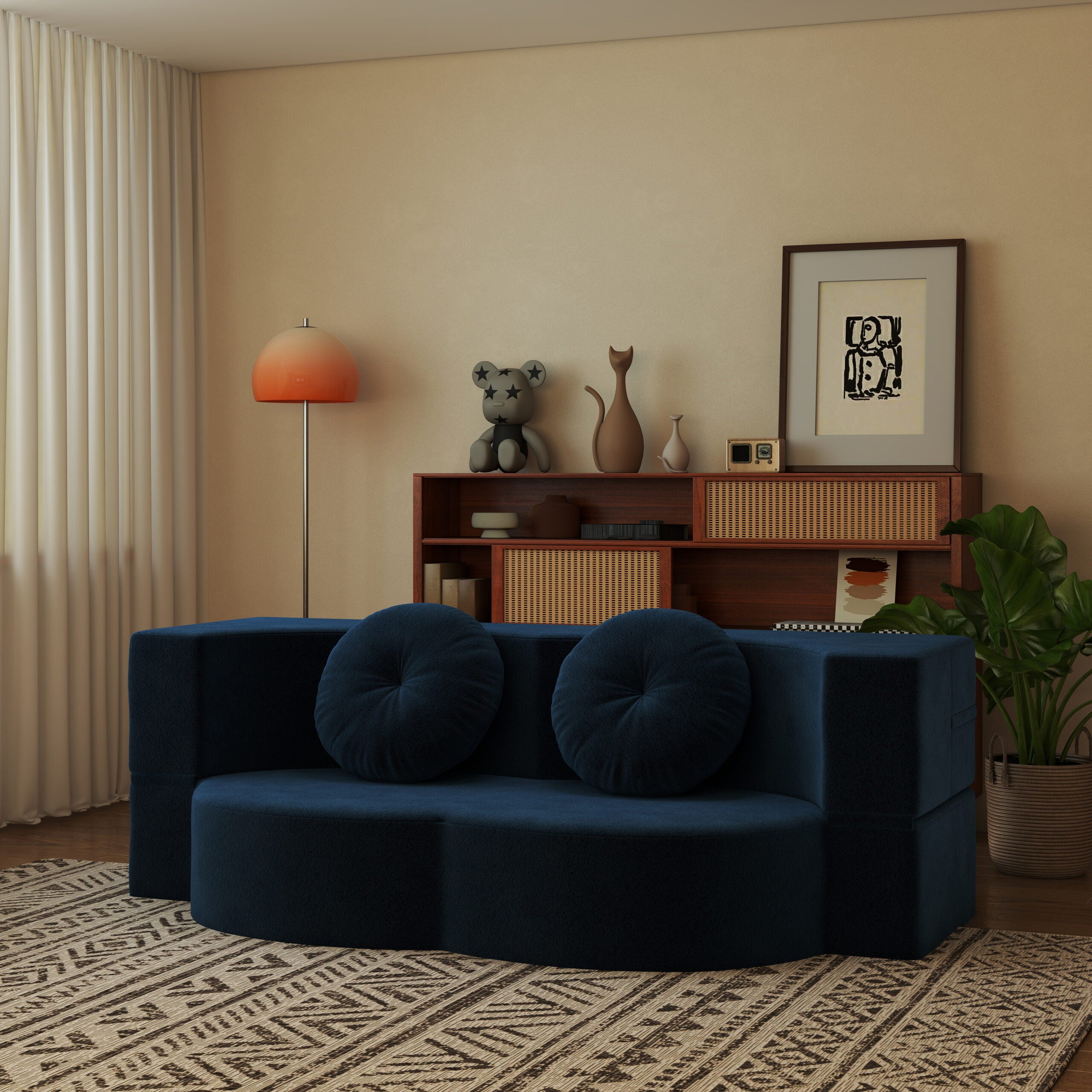 Convertible Plush Corduroy Foam-Filled Sleeper Sofa Bed