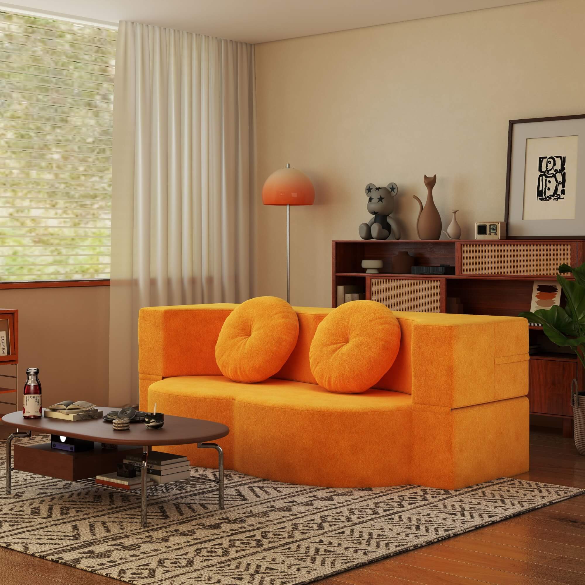 Convertible Plush Corduroy Foam-Filled Sleeper Sofa Bed