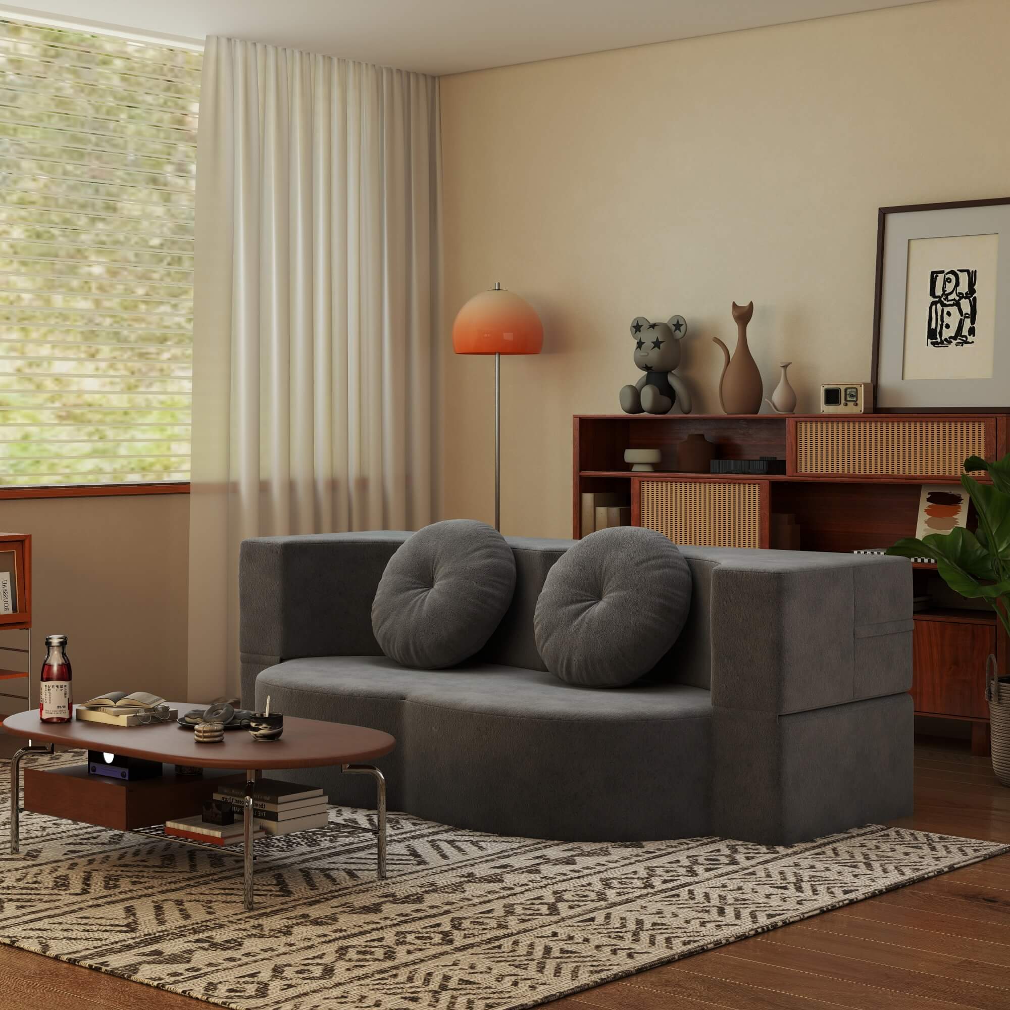 Convertible Plush Corduroy Foam-Filled Sleeper Sofa Bed