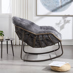 Velvet Outdoor Rattan Rocking Chair,Padded Cushion Rocker Recliner Chair Outdoor for Front Porch