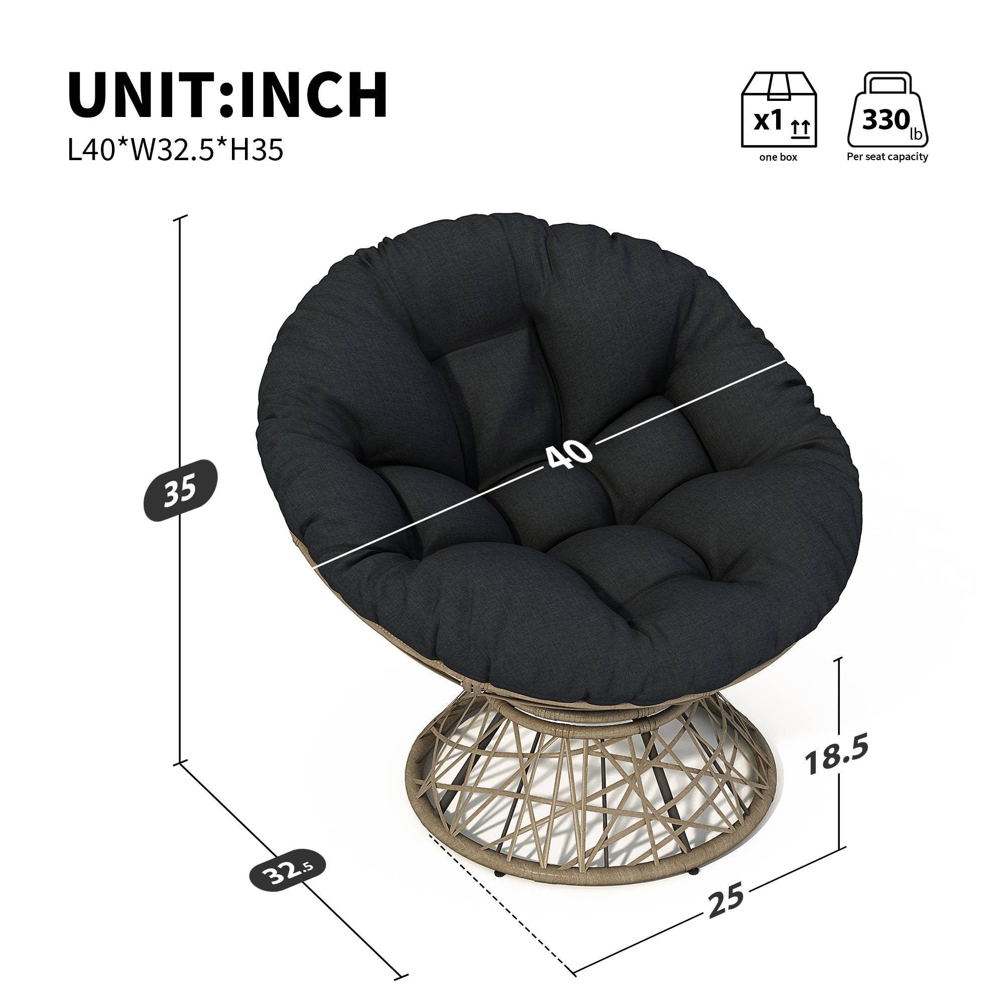 40" Ergonomic Wicker Chair with Cloud Thick Density Fabric Cushion
