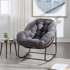 Velvet Outdoor Rattan Rocking Chair,Padded Cushion Rocker Recliner Chair Outdoor for Front Porch