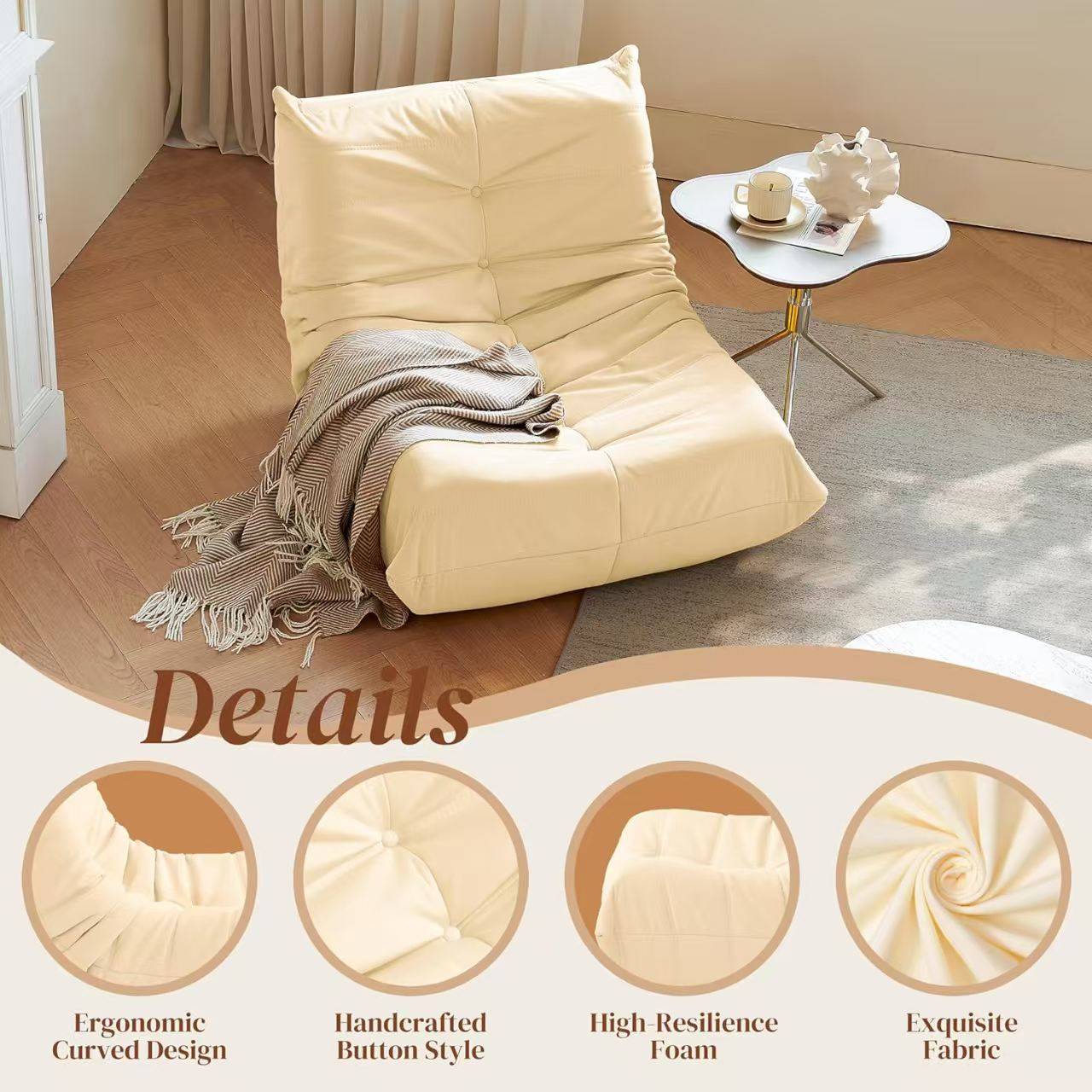 Luxury Accent Chair Button-Tufted Detail White Microfiber Comfy Chair Living Room Furniture
