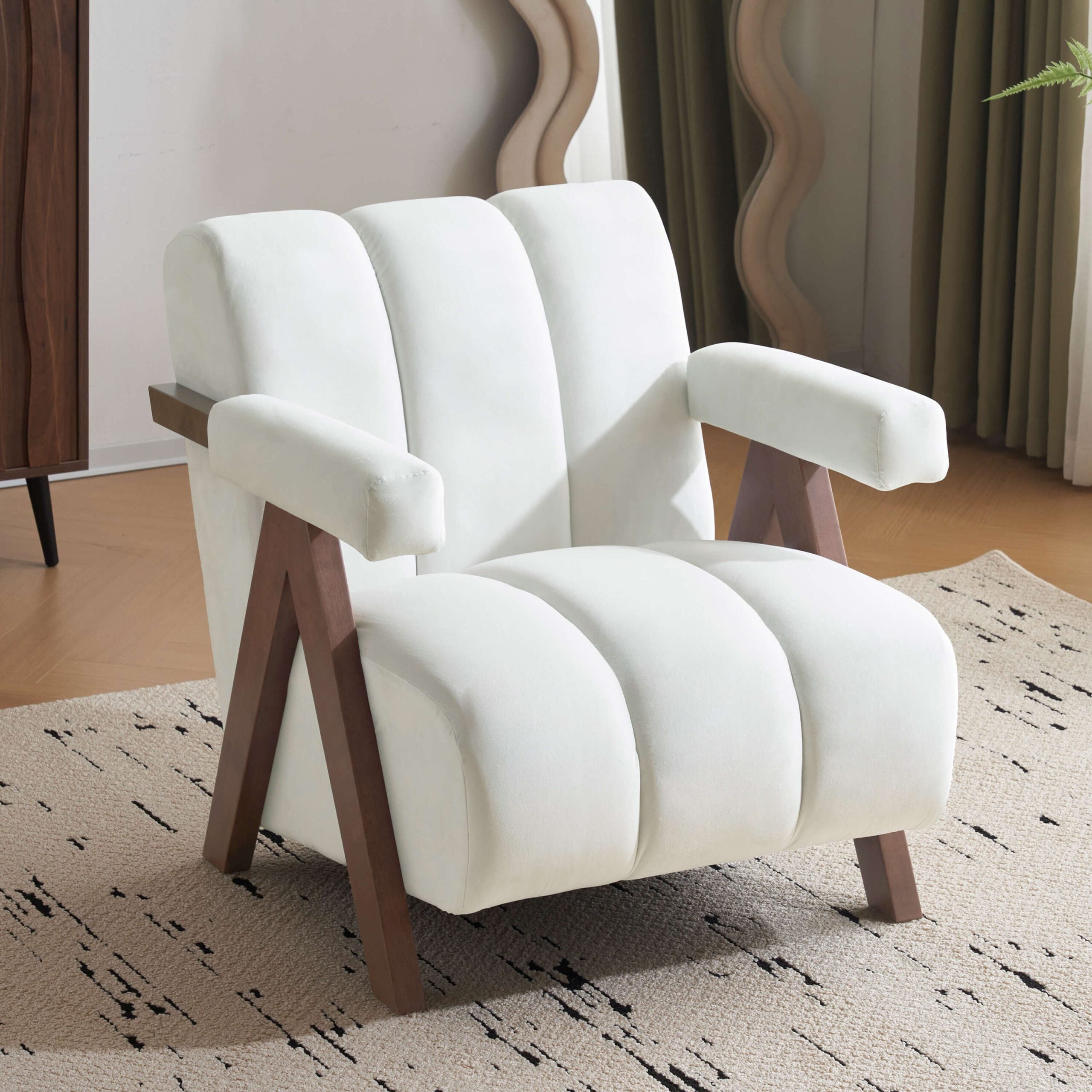 Mid Century Modern Accent Chair with Solid Wood Frame