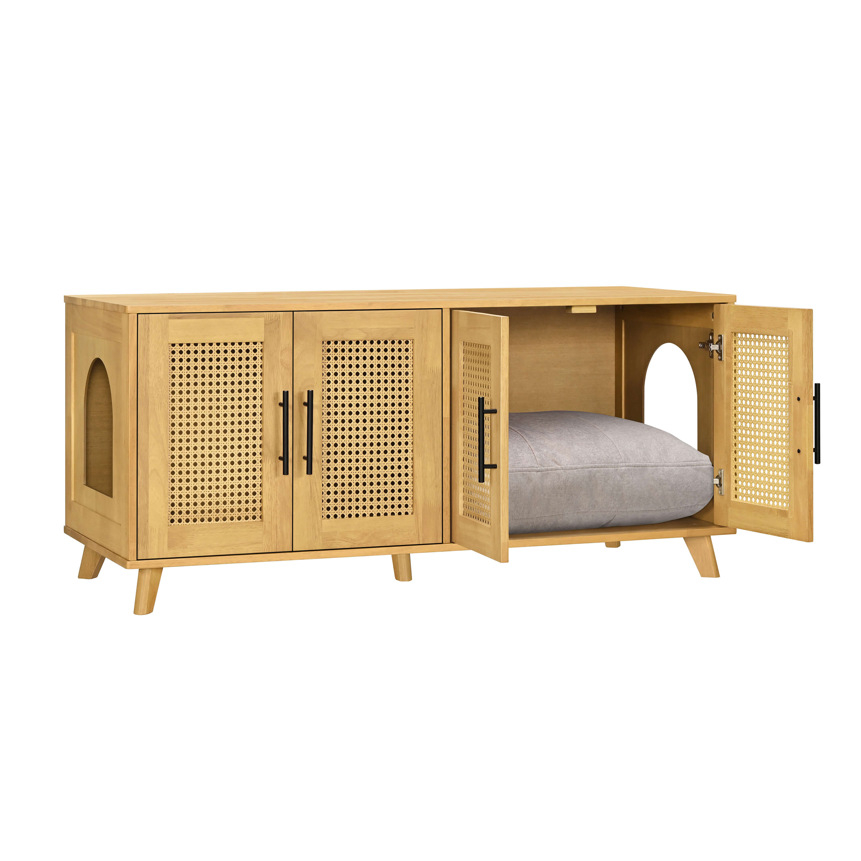 Myra Indoor Premium Rubber Wood Cat Cabinet with Plush Cushion – Stylish Hidden Pet Furniture for Modern Living Spaces