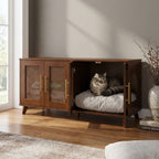 Myra Indoor Premium Rubber Wood Cat Cabinet with Plush Cushion – Stylish Hidden Pet Furniture for Modern Living Spaces