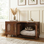 Myra Indoor Premium Rubber Wood Cat Cabinet with Plush Cushion – Stylish Hidden Pet Furniture for Modern Living Spaces