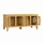 Lars Indoor Rattan Decorated Rubber Wood Dog Crate Cabinet – Stylish Pet Kennel with Storage & 4 Doors for Living Room
