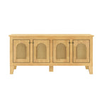 Lars Indoor Rattan Decorated Rubber Wood Dog Crate Cabinet – Stylish Pet Kennel with Storage & 4 Doors for Living Room