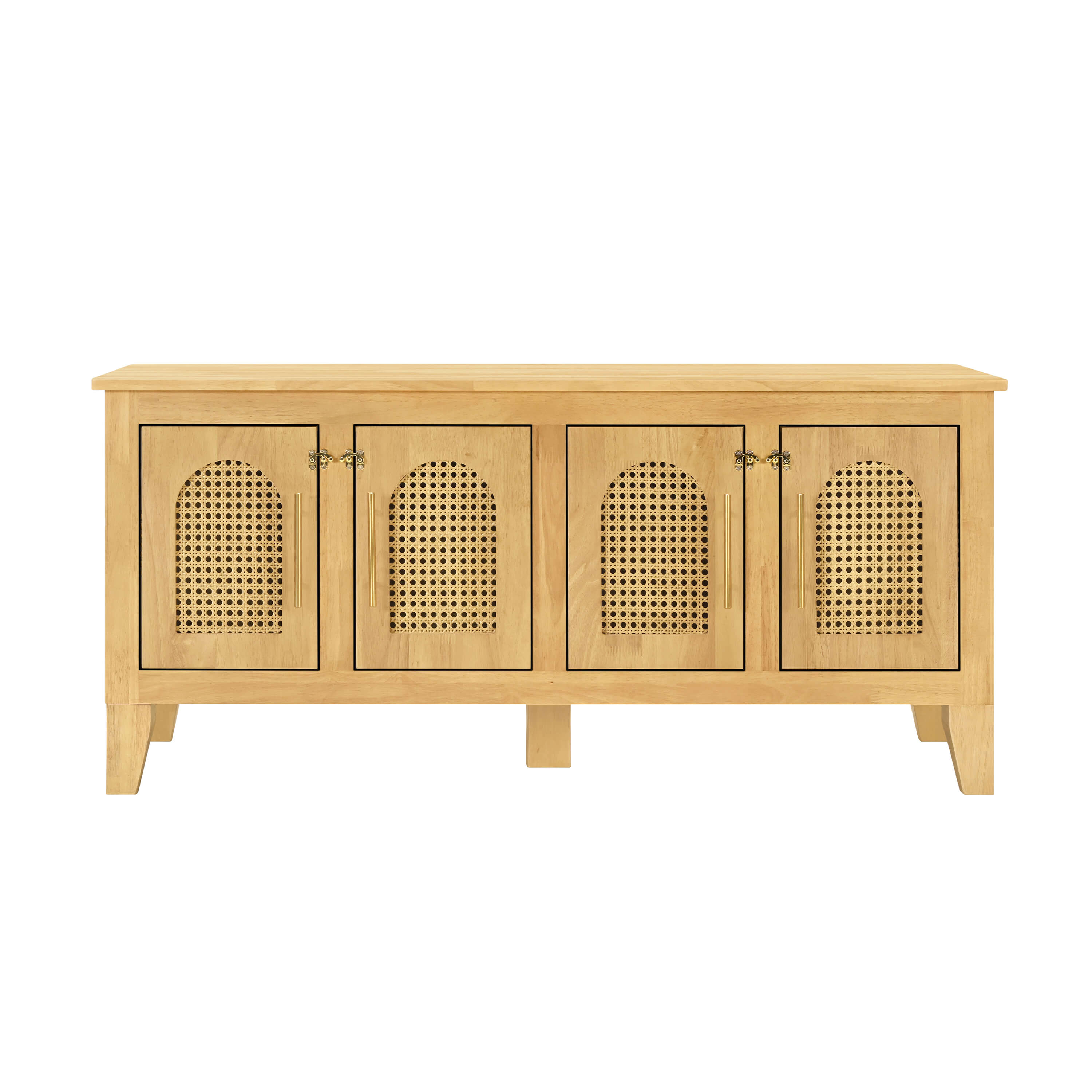 Lars Indoor Rattan Decorated Rubber Wood Dog Crate Cabinet – Stylish Pet Kennel with Storage & 4 Doors for Living Room