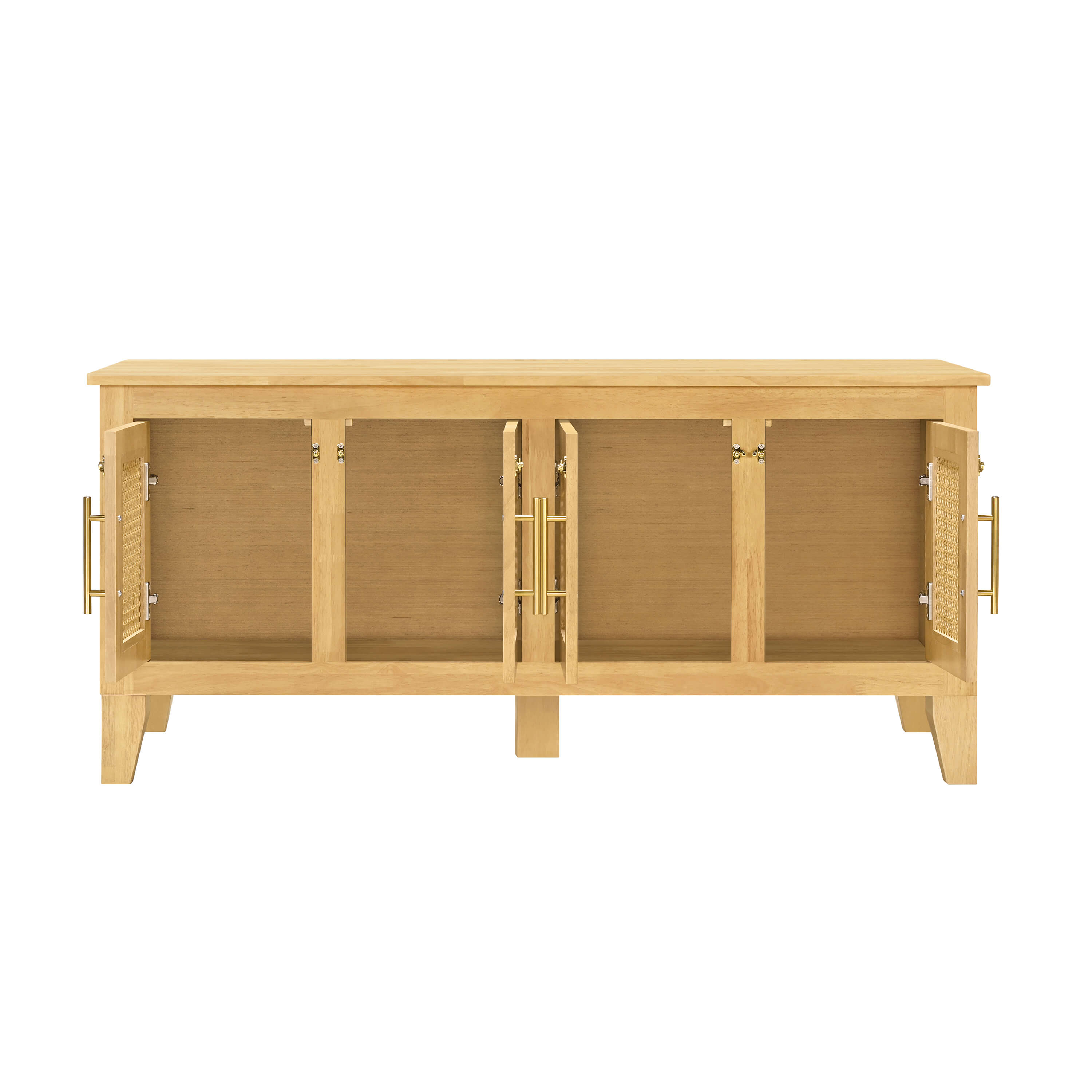 Lars Indoor Rattan Decorated Rubber Wood Dog Crate Cabinet – Stylish Pet Kennel with Storage & 4 Doors for Living Room
