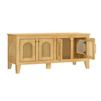 Lars Indoor Rattan Decorated Rubber Wood Dog Crate Cabinet – Stylish Pet Kennel with Storage & 4 Doors for Living Room