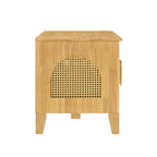Lars Indoor Rattan Decorated Rubber Wood Dog Crate Cabinet – Stylish Pet Kennel with Storage & 4 Doors for Living Room