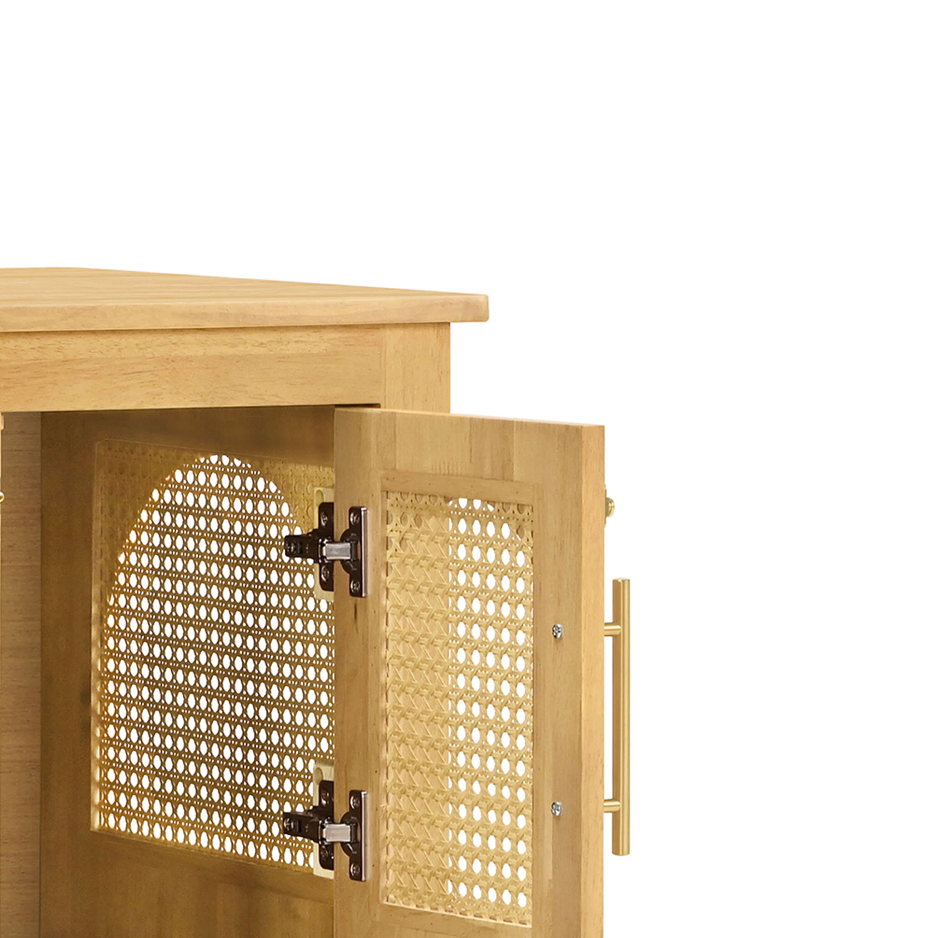 Lars Indoor Rattan Decorated Rubber Wood Dog Crate Cabinet – Stylish Pet Kennel with Storage & 4 Doors for Living Room