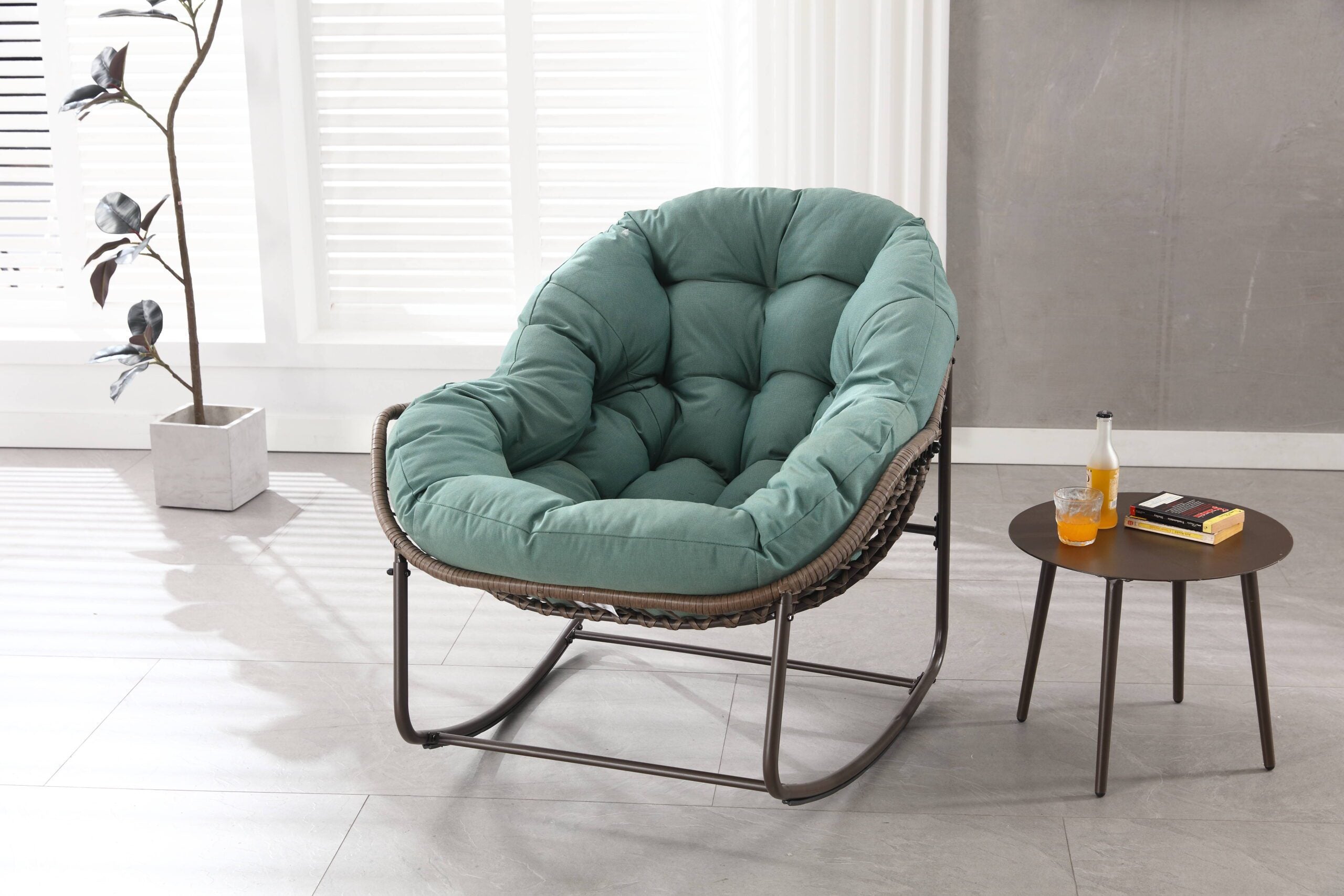 Spun-polyester Outdoor Rattan Rocking Chair,Padded Cushion Rocker Recliner Chair Outdoor for Front Porch