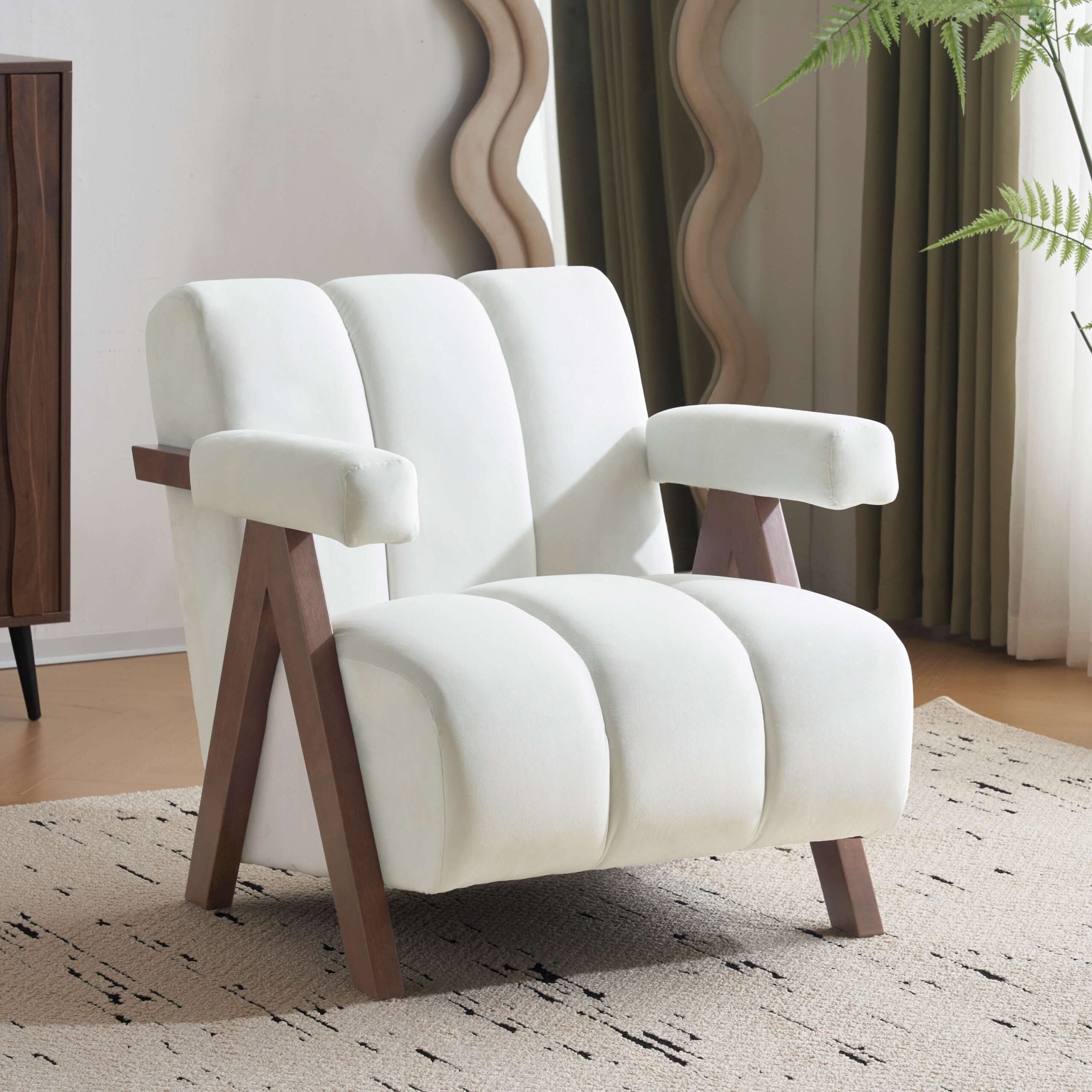 Mid Century Modern Accent Chair with Solid Wood Frame